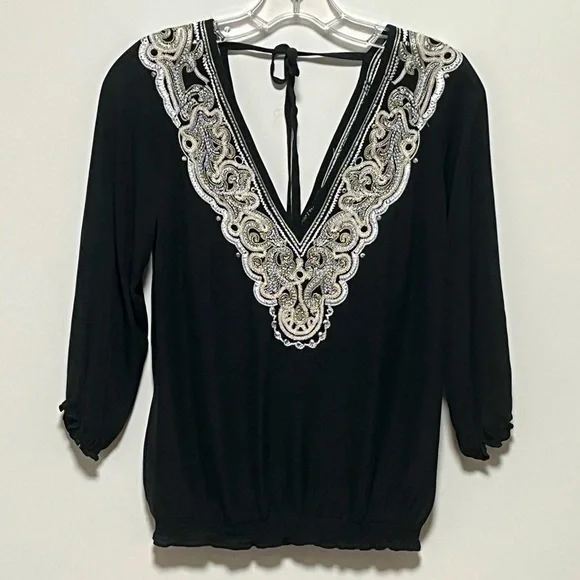 WHITE HOUSE BLACK MARKET SILK sparkling EMBROIDERED Sheer and lightweight BLOUSE - Picture 1 of 8